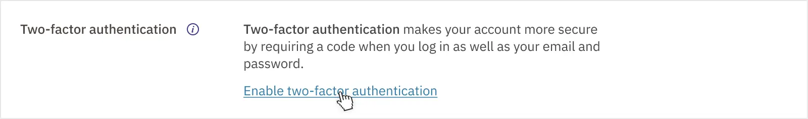 Clicking the text link to enable two-factor authentication