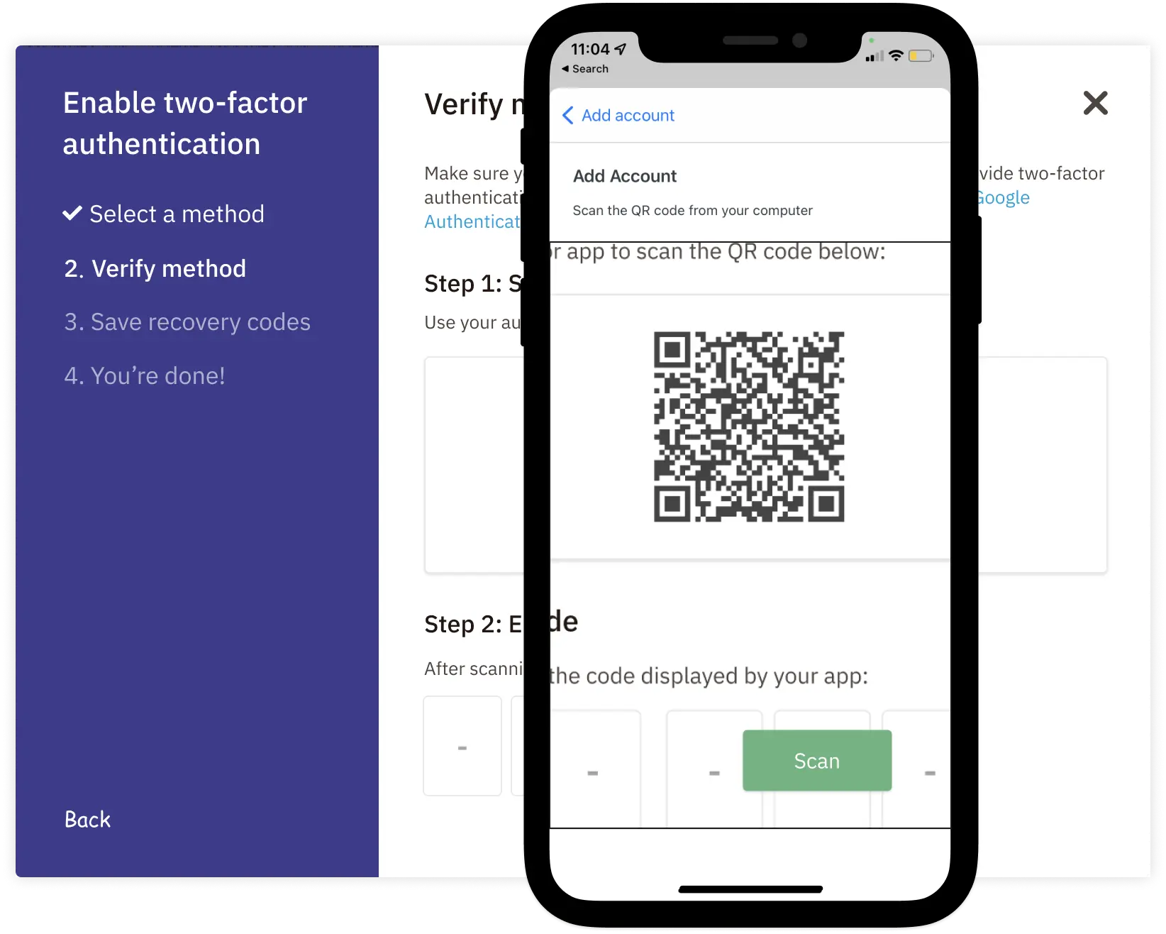 Scanning the QR code with an authenticator app