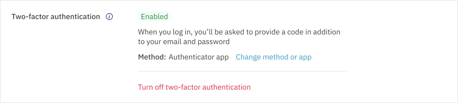 The 2FA section in settings that indicates you've enabled it