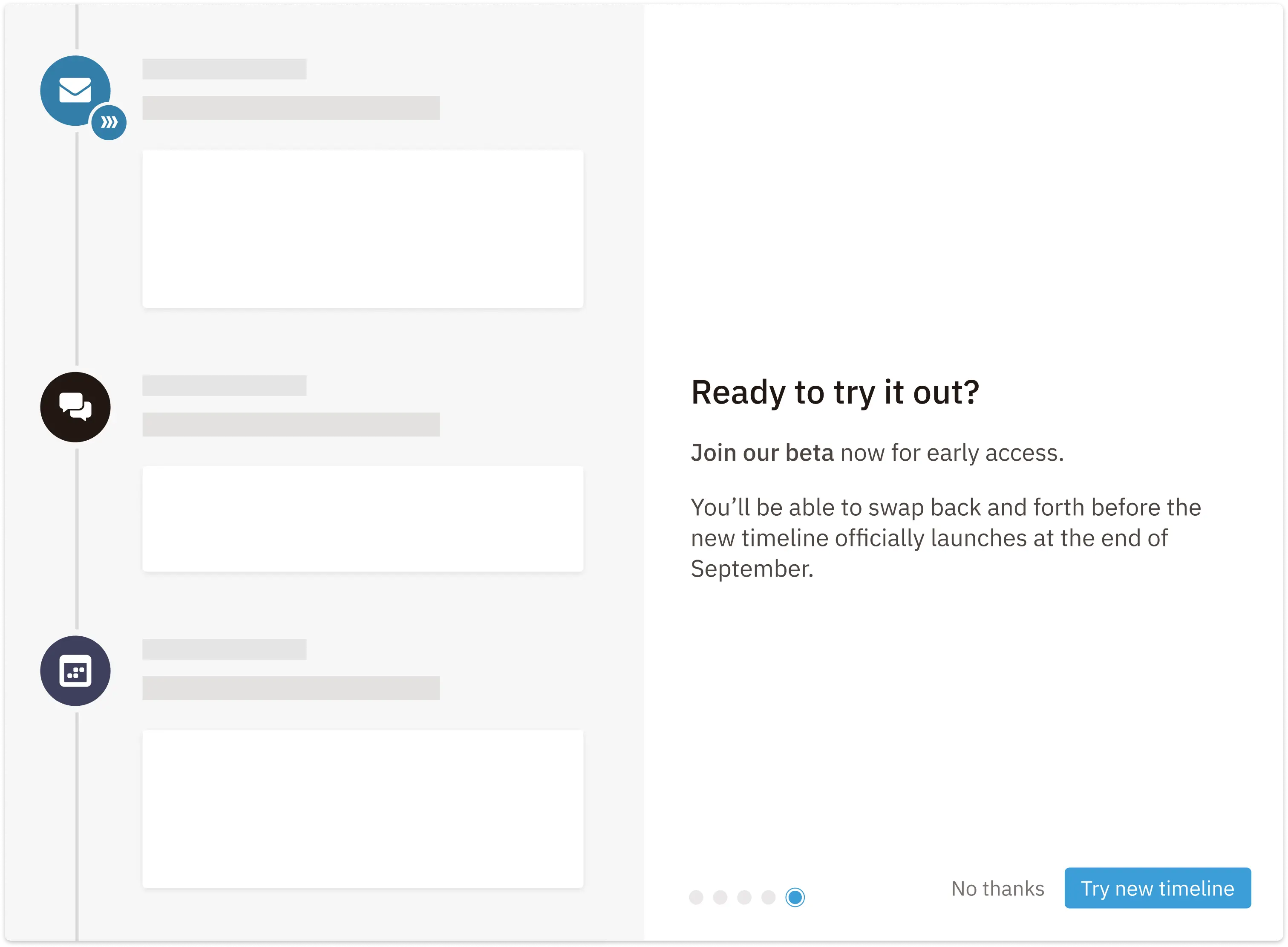 An example timeline with five different entry types