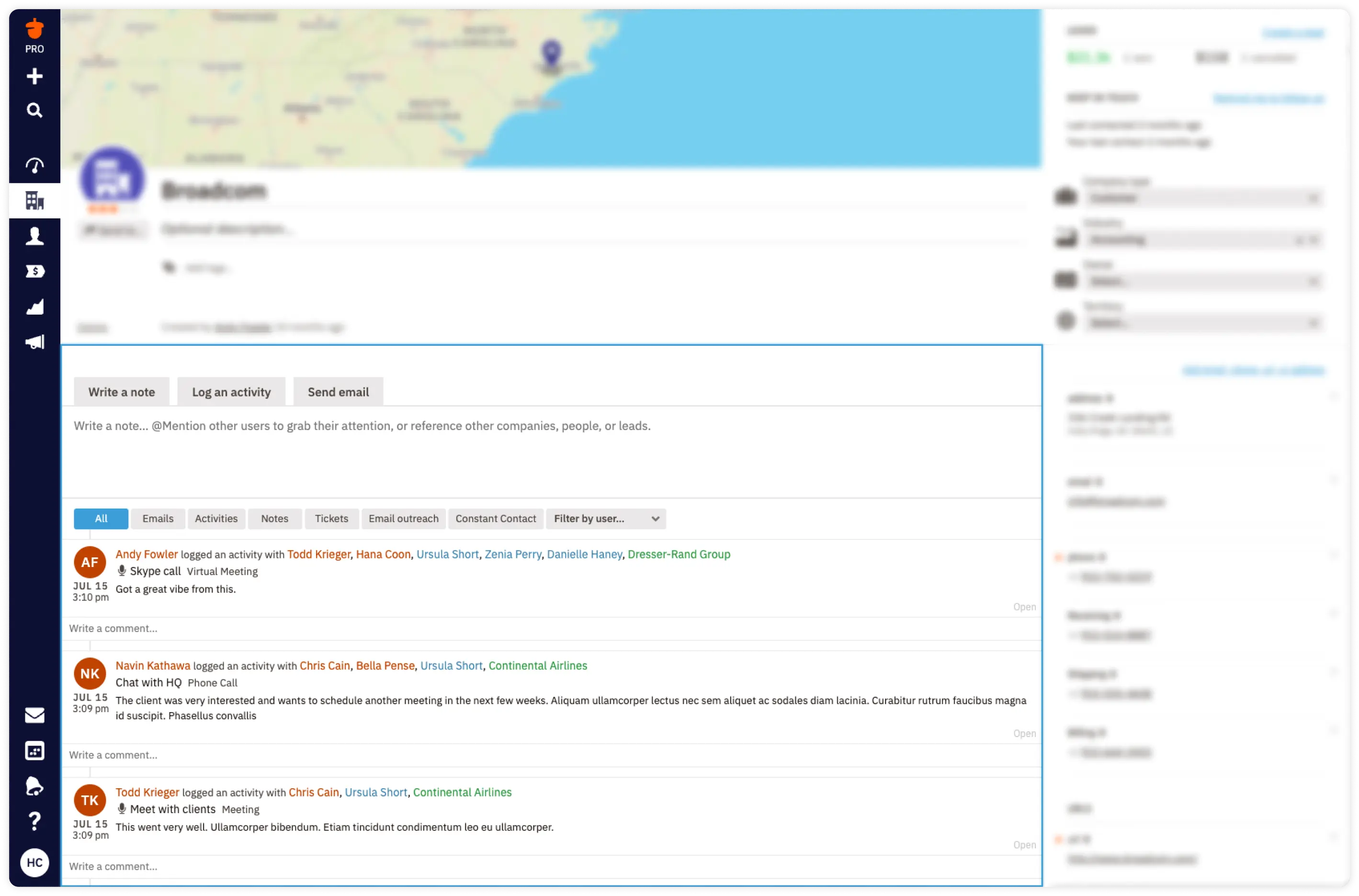 Nutshell's original timeline on people, company, and lead pages